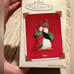 Hallmark 2003 Son Keepsake Penguin Ornament Stocking & Candy Canes original box
